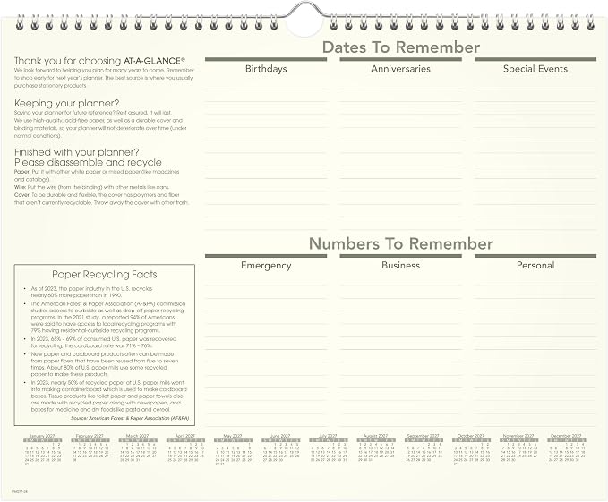 AT-A-GLANCE 2027 Wall Calendar, Monthly, 15" x 12" Planner, Unruled Daily Blocks, Recycled (PMG772827)
