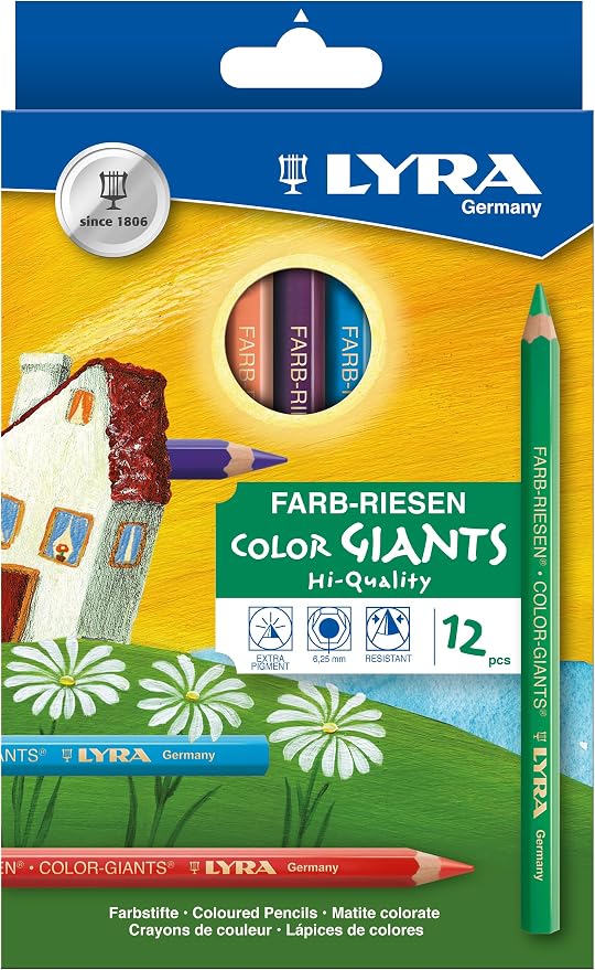 Lyra Color-Giants Assorted Colored Pencils - Set of 12 Colored Pencils with A 6.25mm Core - Highly Pigmented Pencils for All Artists - Durable Color Pencils Set for Drawing Coloring and More