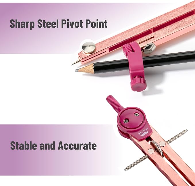 Mr. Pen- Metal Geometry Compass, Center-Wheel Design | Precision Drafting Compass with Pencil for School & Technical Drawing, Draws Circles up to 11 Inches Diameter