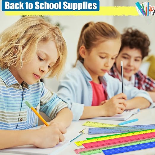 Ruler, 64 Packs 12 Inch Clear Plastic Rulers Bulk for Classroom, Transparent Assorted Color Ruler with Centimeters and Inches, Metric Rulers for Kids, Ideal Back to School Office Home Supplies