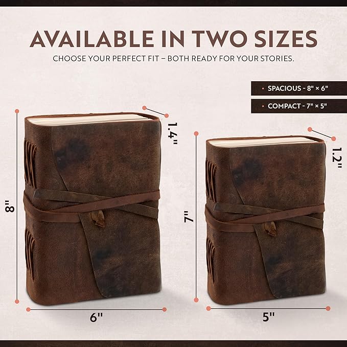 Leather Journal Writing Notebook, Vintage Handmade Bound Notepad for Men Women - Write in Plain Thick Paper, 7x5 Inch Small Blank Pages, MOONSTER® Drawing Sketchbook, Travel Diary, Unlined Note Book