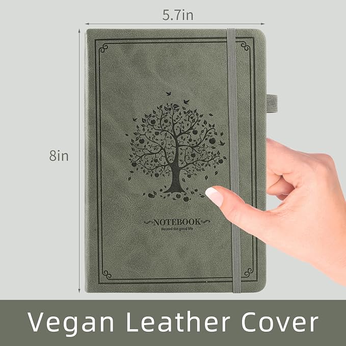 Lined Notebook with Gift Box for Women Men 320 Pages A5 Hardcover Leather with Pen Holder College Ruled Journals for Work Note Taking Travel School Green