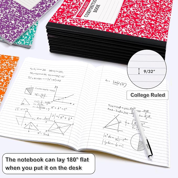 feela Composition Notebook, 8 Pack 8 Pastel Colors College Ruled Composition Books Bulk, Marble Cover Notepad Lined Cute Journal Notebooks for School Supplies Notes Taking Writing, 9.75 X 7.5 in