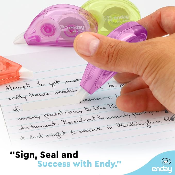 Enday White Out Correction Tape, Purple Dispenser White Out Tape, Easy to Use Applicator for Instant Corrections, Whiteout Suitable for Students, Teachers, and Office Workers