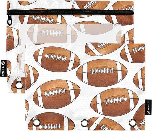 American Football Pencil Pouches for 3 Ring Binder, Zipper Binder Pencil Case, 2 Pack Clear Window Case Bag for Office Organizers
