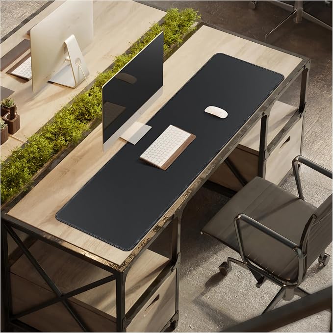 CENNBIE Leather Desk Mat, 51.2" x 16" Desk Pad for Full Desk (Black) | Premium stitched edges resist wear. Easy to clean. Protects desk from spills, stains ,scratches. Smooth glide. Office & home.