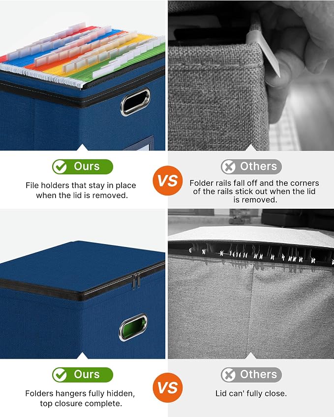 Oterri File Box Small 1-Pack Mesh Pockets Hanging Organizer for Letter-Size | Dustproof Lid. 3 Mesh Pockets. Collapsible Scratch-Resistant GRS Linen. Slide Rails. Office, Home, Dorm