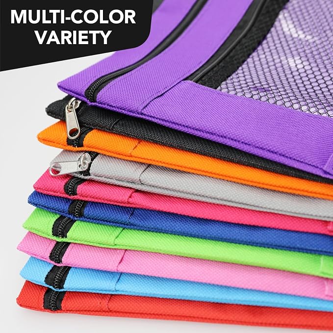 3 Ring Pencil Pouch for Binder, 2-Pocket Zipper Pencil Case with Clear Window & Mesh Pocket, Heavy Duty 600D Oxford Fabric Binder Pouch for School Office Supplies, Fits Standard 3-Ring Binders, Orange