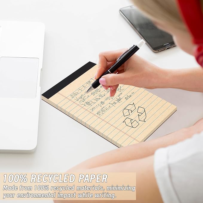 48 Pack Legal Pads 5 x 8 Inch Recycled Paper Writing Pads College Ruled | 30 Sheet Per Pad with Perforated Pages, Eco Friendly Memo Pads for Office, School and Home Notes, Lists and Daily Writing