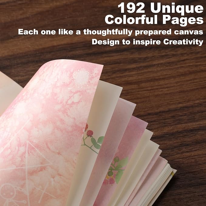SIIXU Classic Colorful Notebook, A5 Unlined Journal with 192 Pretty Pages | Hand-illustrated by an Artist, Elastic Closure, 2 Ribbon Bookmark, Unique Beautiful Pages, 100gsm No-bleed Paper,Lay-flat
