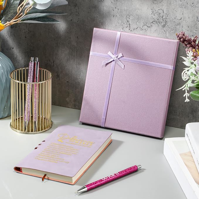 Thenshop 5 Pcs Difference Maker Gifts Journal with Pen Leather Notebook 3 Ballpoint Pens Box Thank You Gift for Nurse Boss Employee Coworker Teacher Volunteer Social Worker Assistant(Purple)