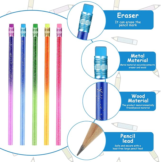 Zonon 30 Pieces Color Changing Mood Pencil Glitter Pencil with Eraser Wooden Activated Color Changing Back to School Gift Thermochromic for Students Kids Prizes Birthday Party Favors