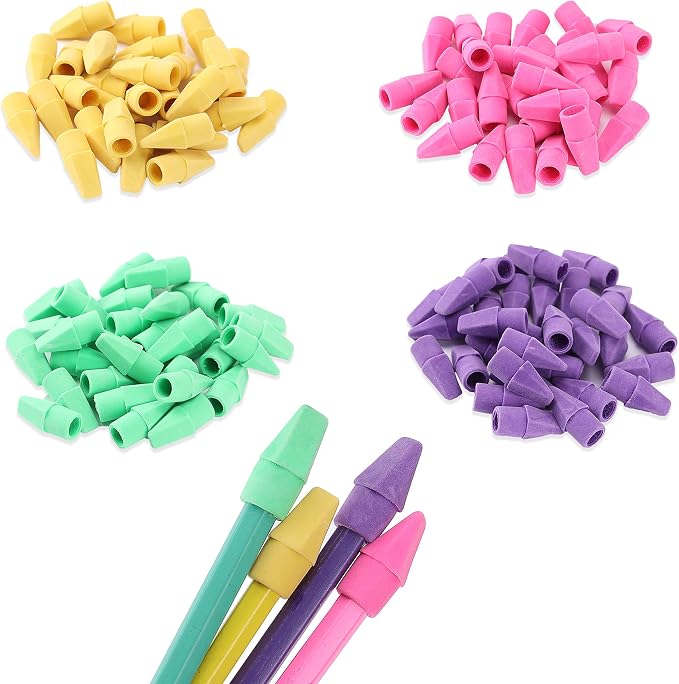 Mr. Pen- Pencil Top Erasers, 120 Pack, Latex-Free, No-Smudge | Cap Pencil Erasers for Precise Erasing, Kids, Teachers, Studying Supplies, Vibrant Colors