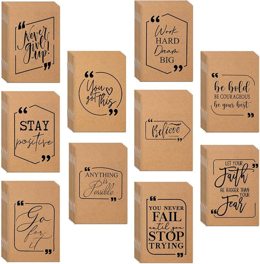 Fulmoon 50 Pcs Mini Notebooks Bulk Small Inspirational Pocket Notebooks Mini Journals Bulk Employee Appreciation Gifts Motivational Notepads for First Day of School Teacher Coworkers (Brown)