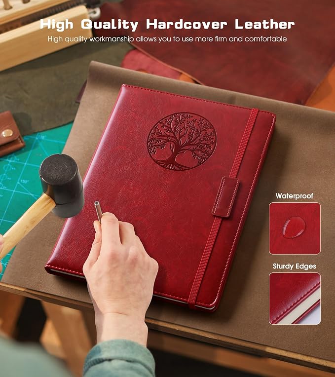 Biuwory Leather Journal Notebook, 256 Thick Lined Pages, Hardcover 8.6"×11" | A4 Large Vintage Journal for Women Men,Work,School,Business,Travel Diary,Note taking,College Ruled Writing,Daily Journaling