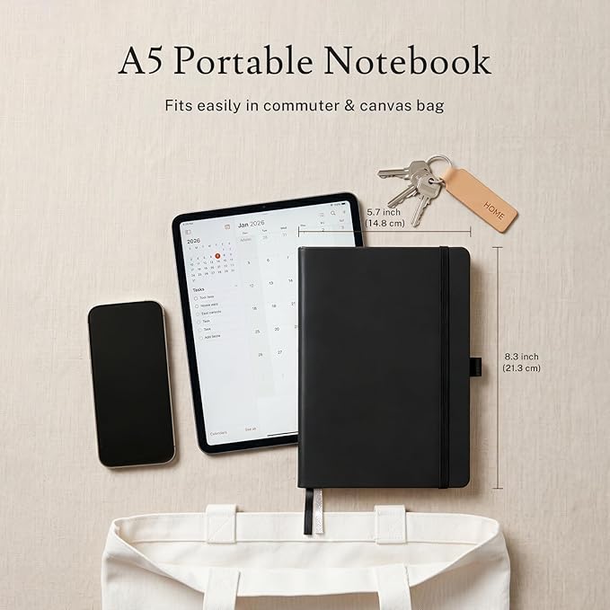 PAGELYST Blank Journal Notebook, 200 Pages,4 Pack Leather Hardcover Notebook, A5 Medium 5.7'' x 8.3'', 100 GSM Thick Paper for Sketching, Drawing, Painting (Black)