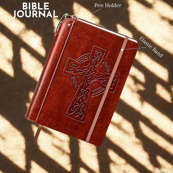 SETTINI® Vegan Leather Journal Gift Set with Pen 192 Pages, Celtic Cross | hardcover, luxury pen + unique pen holder, gift box, bible journal, A5, 192 pages