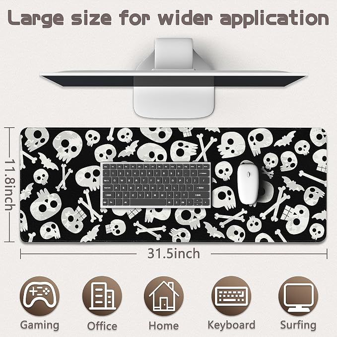 Gaming Mouse Pad - (31.5"×11.8") Skull Large Mouse Pads for Desk - Desk Mat for Keyboard and Mouse with Non-Slip Base, Desks Pad Matfor Game/Office & Home
