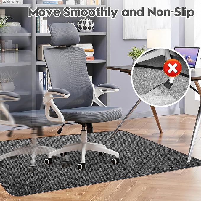 Sycoodeal Office Chair Mat for Hardwood & Tile Floor,Computer Gaming Chair Mat for Rolling Chairs Non-Curve, Anti-Slip, Heavy Duty Floor Protector for Home Office,Black (48" x 55")