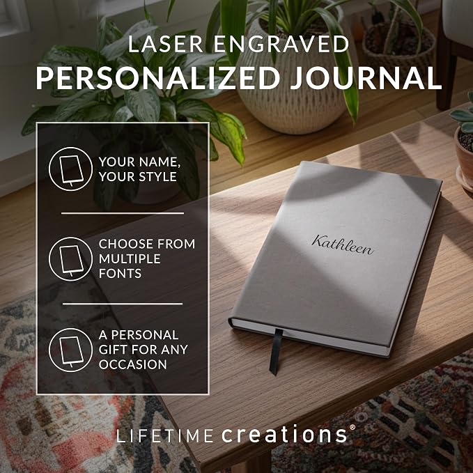 Lifetime Creations Personalized Journal Notebook (Gray) - Customized Hardcover Vegan Leather Writing Notepad, Business Meeting Hard Cover Note Book Gift for Professionals