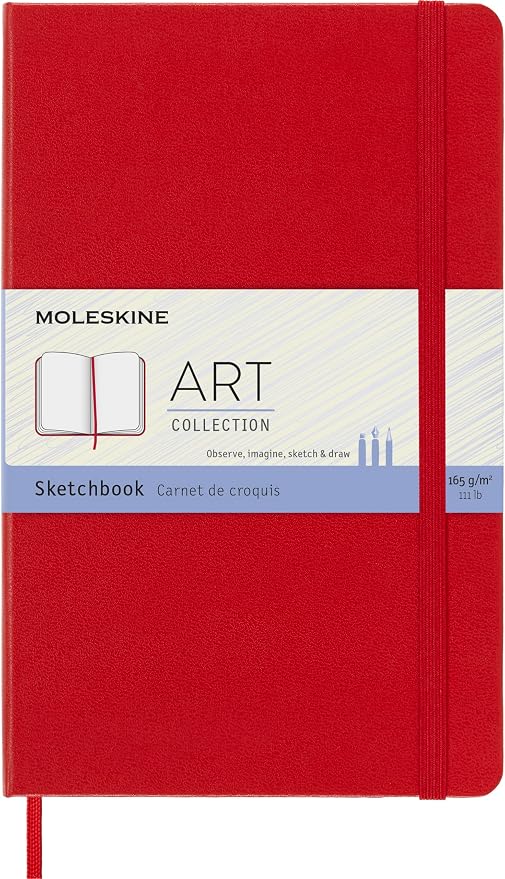 Moleskine Art Sketchbook, Hard Cover, Large (5" x 8.25") Plain/Blank, Scarlet Red, 104 Pages | Large 5" x 8.25" 104-page sketchbook with 165 gsm paper for drawing, illustration, and dry media.