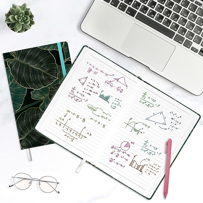 Lined Journal Notebook, Hardcover Journal for Women, Medium 5.7 x 8.4 in, 160 Pages Thick Paper, Cute Aesthetic Floral College Ruled Notebook for Journaling Writing Work Office School, Leaf