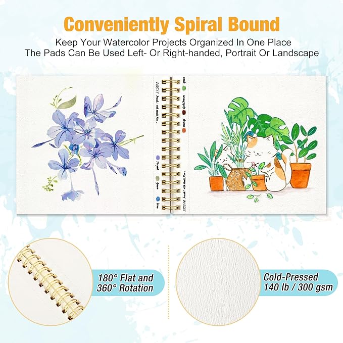 Creazic 2-Pack 5.5"x5.5" Square Watercolor Sketchbook (140lb/300gsm) | Premium Artist Paper, Spiral Bound & Microperforated | Travel Pad for Watercolor, Hand Lettering, Sketches, Adults & Beginners