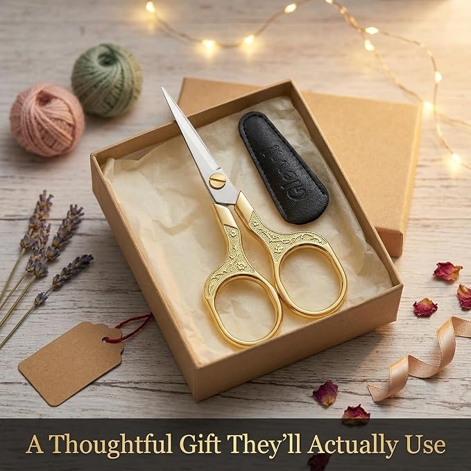 Small Gold Scissors, 5 Inch Vintage Precision Scissors, Ultra Sharp Blade Shears for Office, Home, School, Sewing, Fabric Craft, Hair Trimming, Facial & Beard Grooming