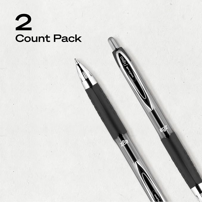 uniball™ 207 Gel Pens, Black Ink, 0.7mm Medium Point, Retractable, 2 Count, Smooth Writing, Fraud-Resistant, uni Super Ink™