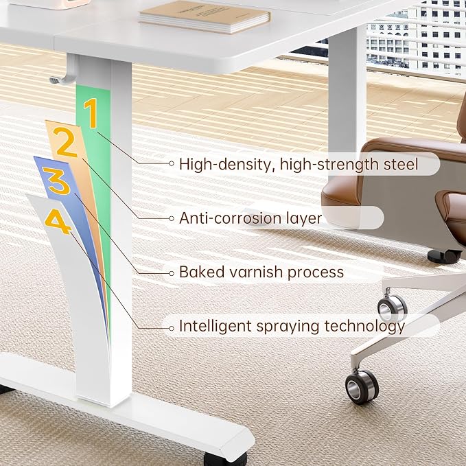Veken 63×23.6 Inch Large Electric Standing Desk, Gaming Table, White | Height Adjustable Sit Stand Up Computer Tables for Home Office, Study , Writing, Suit students, employees and group work