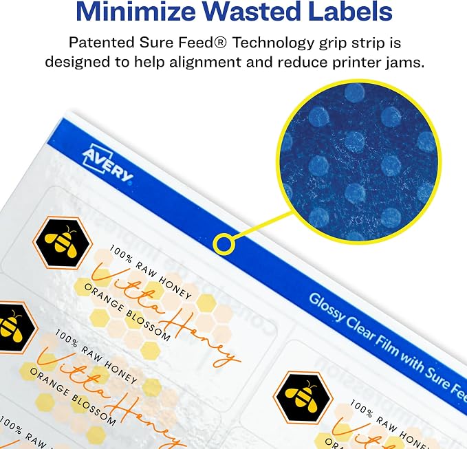 Avery Printable Address Labels with Sure Feed, 1" x 2-5/8", Glossy Clear, 300 Blank Mailing Labels for Laser and Inkjet Printers (6521)