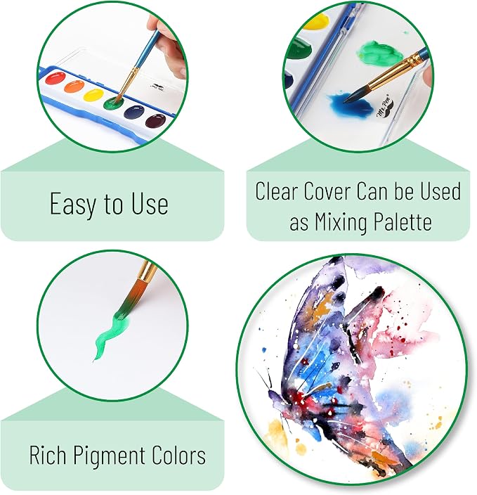 Mr. Pen- Washable Watercolors, 36 Pack, 8 Colors with Paint Brush | Bulk Watercolor Paint Set, Water Color Painting Kids, Watercolors for Kids and Adults