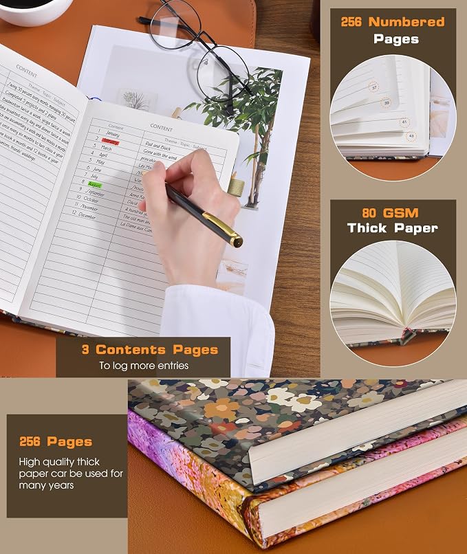 dilitego Lined Journal Notebook for Women Men, 256 Numbered Pages Hardcover Notebooks for Work, A5 Journaling Notebooks, College Ruled Journals for Writing Business School 5.75" x 8.38" Petals