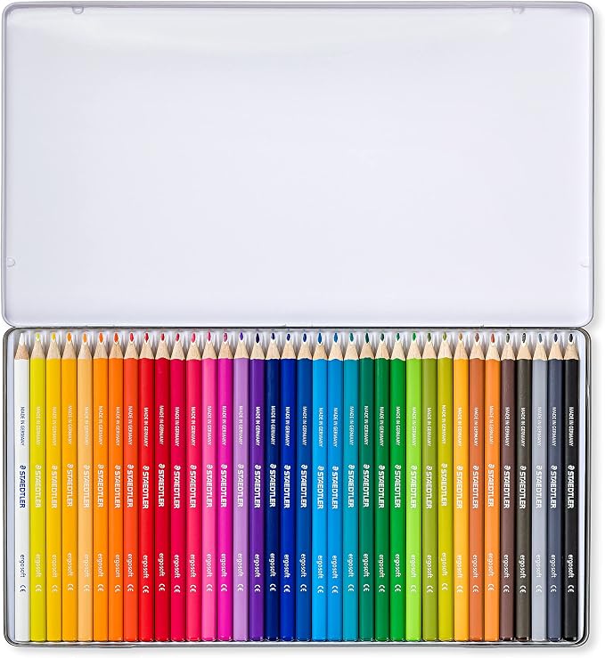 STAEDTLER 157 M36 Ergosoft Triangular Colouring Pencils - Assorted Colours (Tin of 36 Pencils)