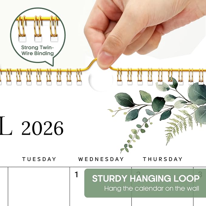 Calendar 2026-2027, Monthly Wall Calendar from April 2026 to December 2027, 11.5" x 14.7", Spiral Binding Hanging Wall Calendar, Perfect for Home or Office,Leaves