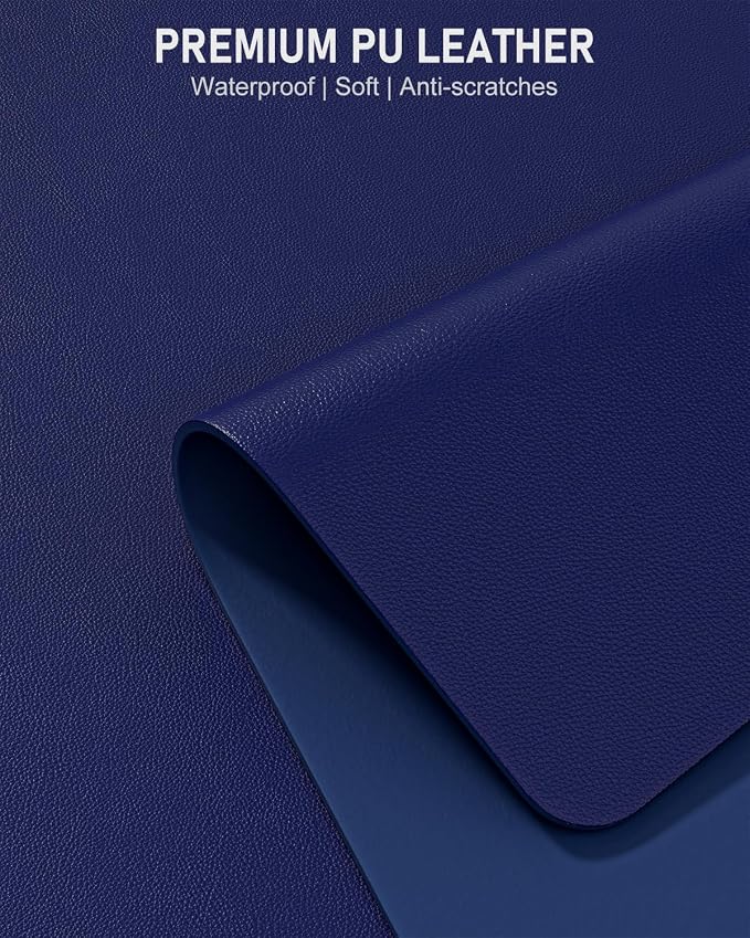 Desk Pad, 30" x 14" PU Leather Non-Slip Desk Mat Large Mouse Pad for Desktop, Waterproof Laptop Computer Writing Mat for Office, Home, Work, Gaming, Violet Blue