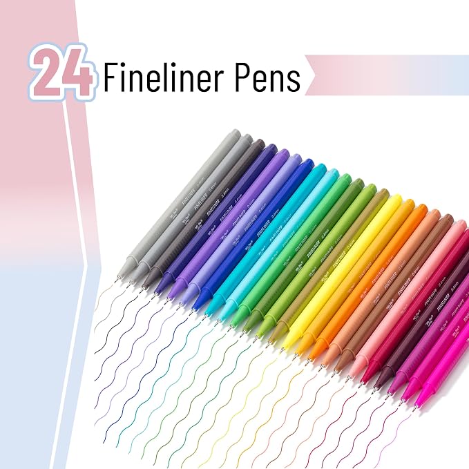 Mr. Pen- Colored Fineliner Pens, 24 Pack, 0.4mm Tip | Ergonomic Triangular Barrels, Smooth Writing Pens for Journaling, Note-Taking, Coloring, Sketching, Planning & Art Projects