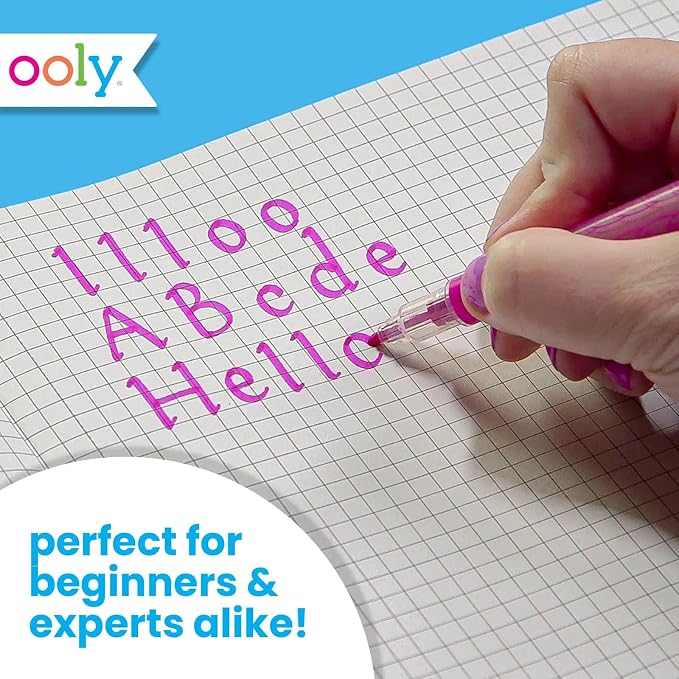 Ooly Calligraphy Duo Double-Ended Pens, Set of 12 | For Writing and Hand Lettering, Brush and Chisel Tip, Classic Colors, Acid-Free, Perfect for Beginners