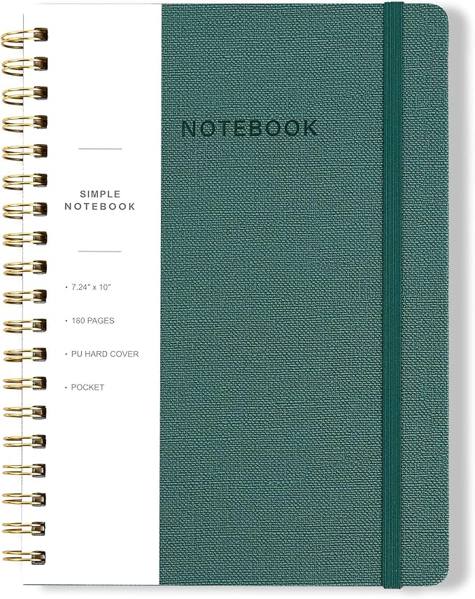 Spiral Notebook - 7.24" x 10" College Ruled Journal with Inner Pockets and 180 Pages, PU Leather Cover Business Journal, Twin-Wire Binding Notebook Perfect for Office & Home School Supplies Green