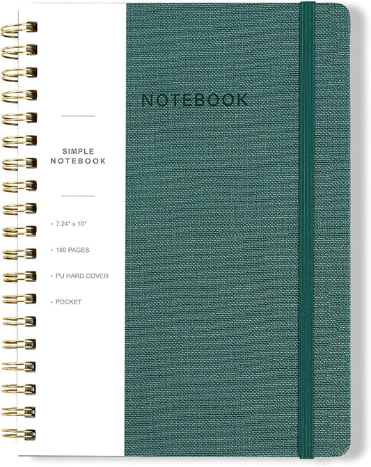 Spiral Notebook - 7.24" x 10" College Ruled Journal with Inner Pockets and 180 Pages, PU Leather Cover Business Journal, Twin-Wire Binding Notebook Perfect for Office & Home School Supplies Green