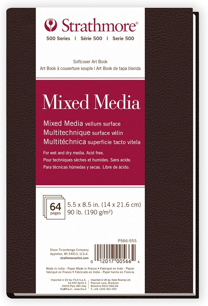 Strathmore 500 Series Mixed Media Paper Art Book, Matte Brown Soft Cover Binding, Natural White, 32 Sheets, 5.5x8.5 inch