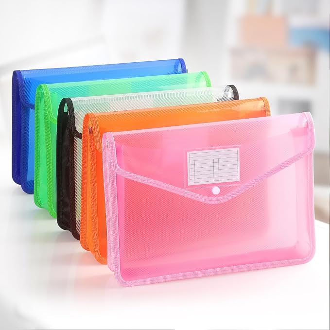 Tamaki Plastic Expanding File Folder, Fit Letter/A4 Size, Pink, 1 Pack | Transparent envelopes with Snap Closure, No Dividers, Large Capacity