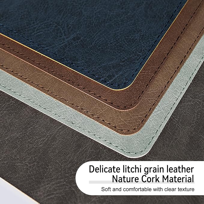 Imitation Crazy Horse Leather Desk Mat - Waterproof Desk Pad - Ideal for Large Mouse Pad and Desk Mats on Top of Desks (Dark Blue+Yellow, 11"*8")