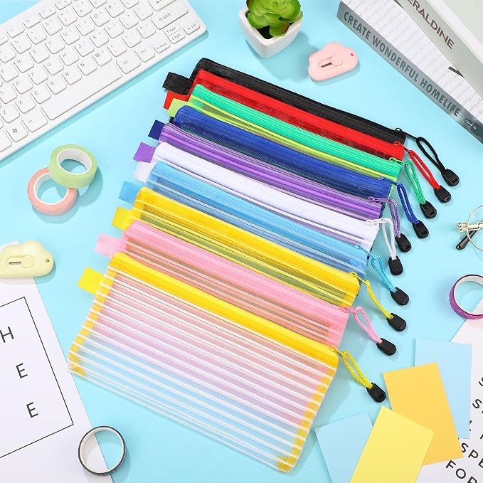 Leelosp 80 Pcs Mesh Zipper Pouch Bulk Mesh Pencil Pouches 10 Color Zipper Bag for Back to School Supplies Cosmetic Office Classroom Travel Appreciation Gift(Solid Color,9 x 4.7 Inch)