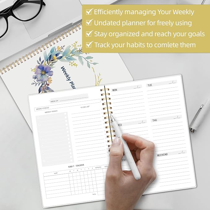 TREES Undated Weekly Planner, Weekly To-Do List, Goal and Habit Tracker | 5.8" x 8" Spiral-Bound Organizer for Weekly Goals, Tasks and Habits, Designed for Work, School and Everyday Planning