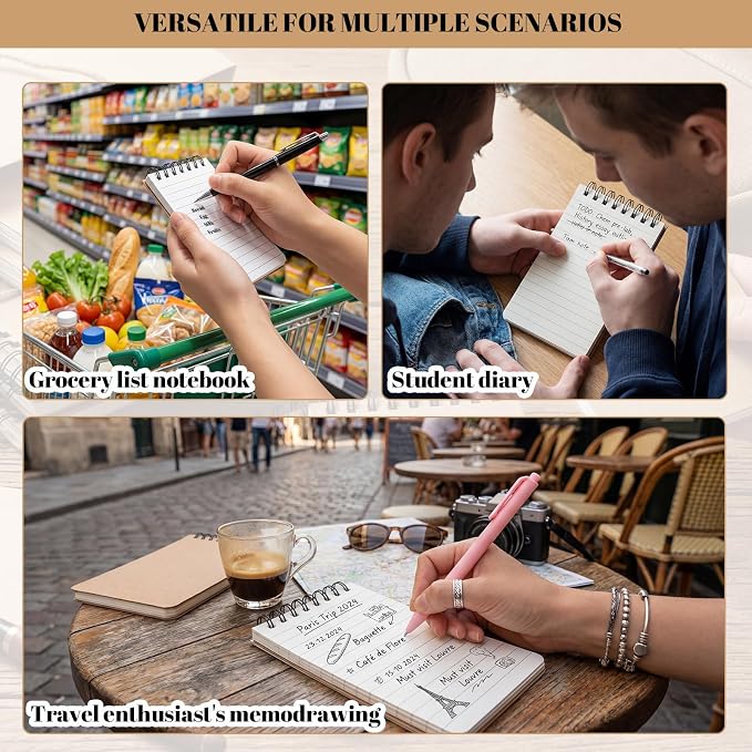 BESARME 10 Pcs Small Notepads 3x5, Kraft Spiral Pocket Notebook Bulk | Mini Lined Notepad, Memo Pads for Men, Students Back to School Gift