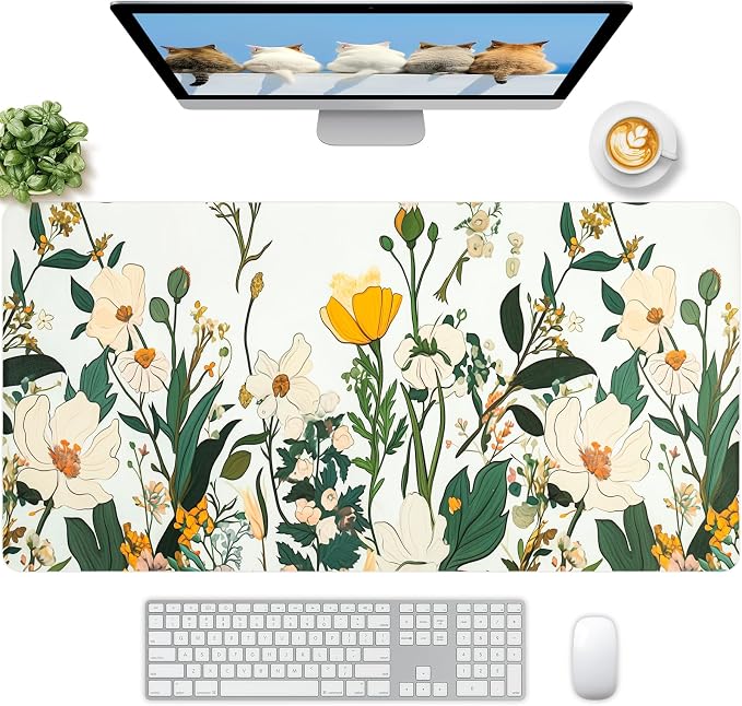 Large Desk Mat, Desk Matt for Desktop, Leather Mouse Pad, Waterproof Large Keyboard Pad, Anti-Slip Computer mat, Keyboard and Mousepad for Women Office Decor (35.4"x16.9")