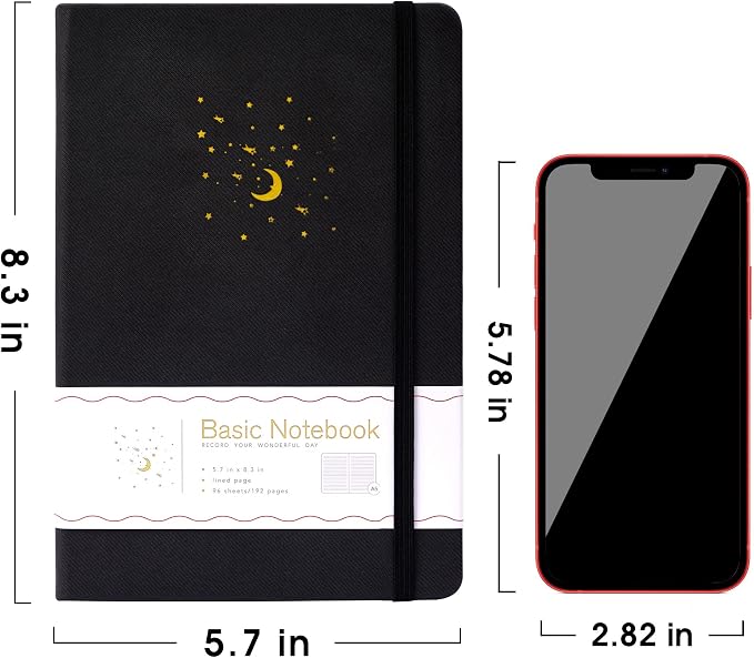 CAGIE 4 Pack Lined Journal Notebooks for Work, Hardcover Notebook Journal with Pen Loop, A5 Leather Notebook Journal Cover, Medium 5.7" x 8.3", (Black Ruled)