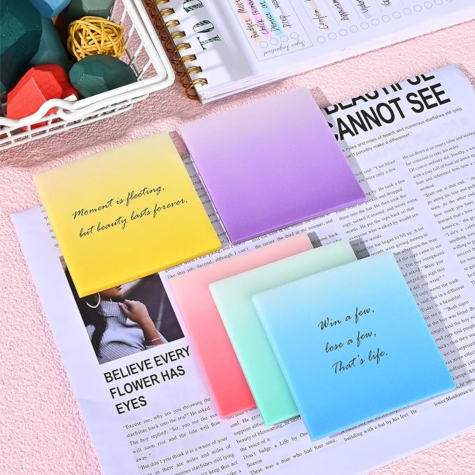 BAYTORY Glitter Transparent Sticky Notes, 250 Sheets 3 x 3 Clear Memo Pads | Gradient Color Waterproof Self-Stick Note, See Through Aesthetic Self-Adhesive Note for Bible Accessories