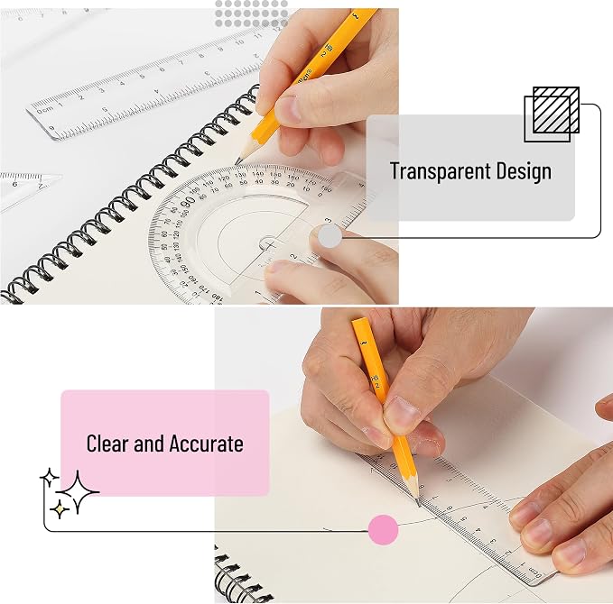 Mr. Pen- Geometry Set, 13 pcs, 3 Metal Compasses, Protractor, 6" Ruler | 45° & 30°/60° Set Squares, Pencils, Lead Refills, Sharpener & Eraser for Math, Drafting & Classroom Use